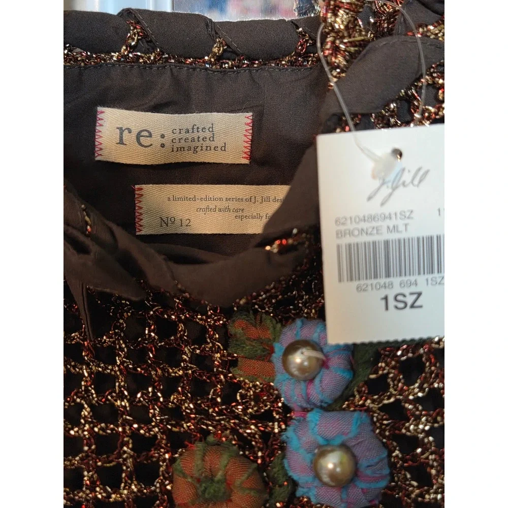 J. Jill Re:Crafted‎ Bronze Metallic Crochet Floral Mini Tote Bag NWT Limited Ed